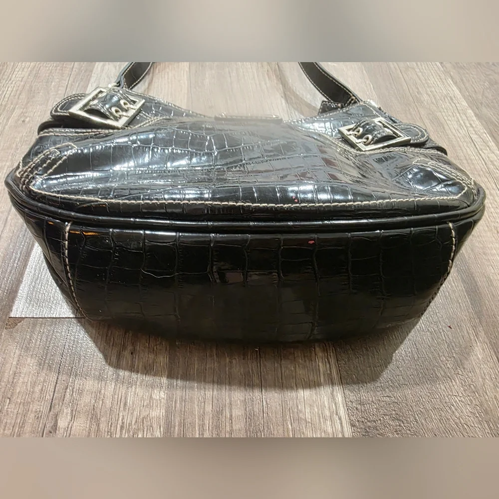 ROSETTI Y2K CROC EMBOSSED BLACK LUNE CROISSANT BAG Shoulder Preppy 2000s Shiny